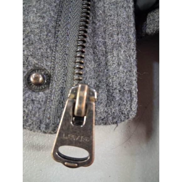 Levis Mens Gray Wool Blend Military-Style Jacket Full-Zip Size L Shoulder Button - Picture 10 of 16